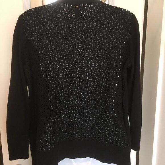 Dana Buchman 3/4 sleeve button front sweater w/ open floral crochet back size S - Picture 5 of 10